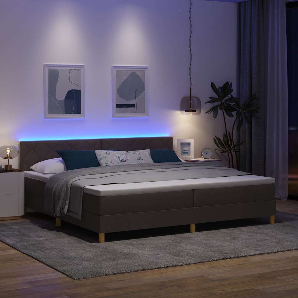 LED Box Spring Bed met hoofdeinde Donkerbruin 200 x 200 cm Stof is nu te koop bij PeponiXL, paradijselijk wonen!