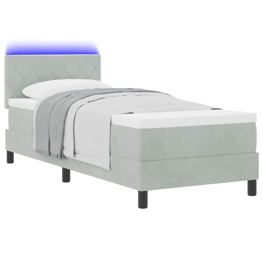 LED Box Spring Bed met matras Lichtgrijs 80 x 200 cm Fluweel is nu te koop bij PeponiXL, paradijselijk wonen!