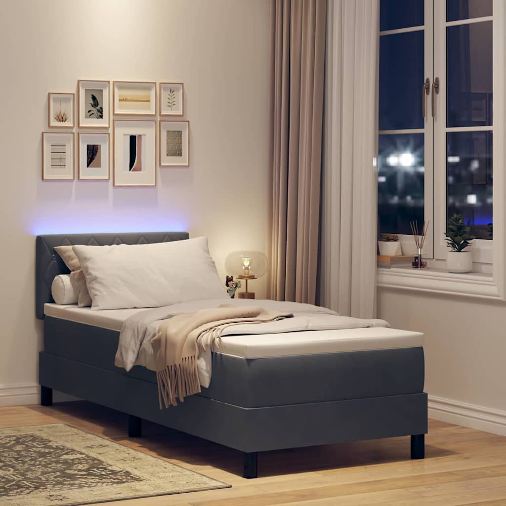 LED Box Spring Bed met matras Donkergrijs 80 x 200 cm Fluweel is nu te koop bij PeponiXL, paradijselijk wonen!