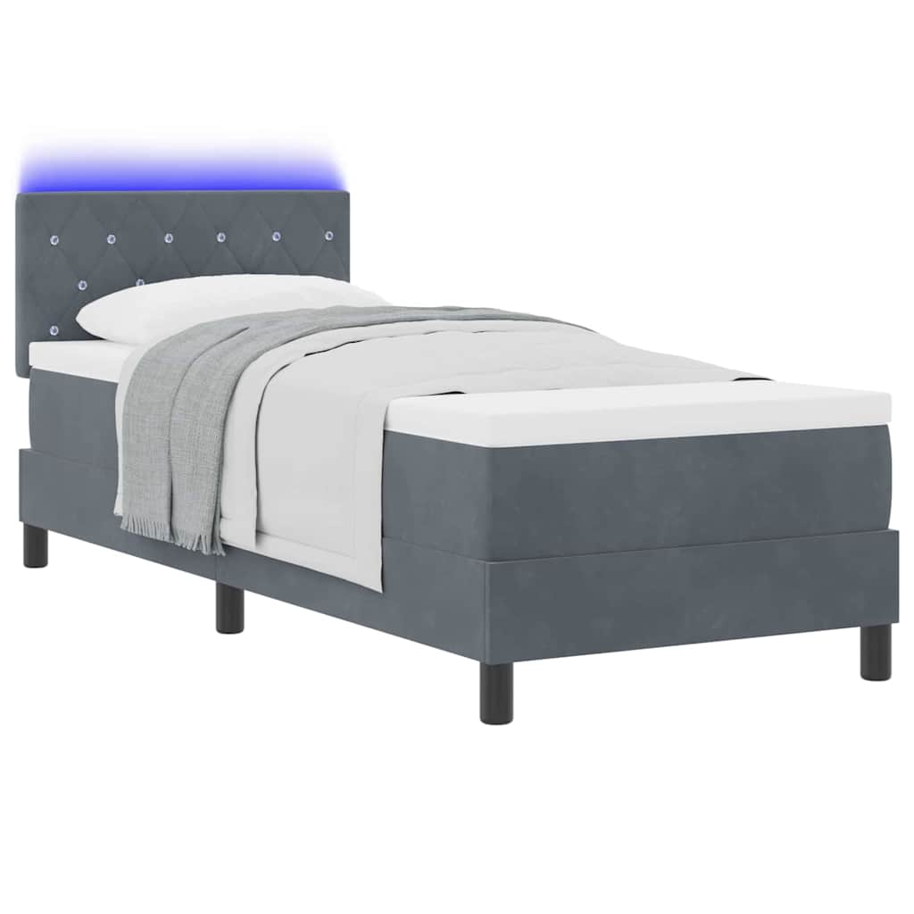 LED Box Spring Bed met matras Donkergrijs 80 x 200 cm Fluweel is nu te koop bij PeponiXL, paradijselijk wonen!