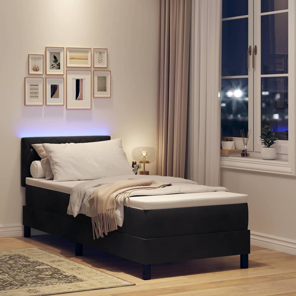 LED Box Spring Bed met matras met LED Zwart 80 x 200 cm Fluweel is nu te koop bij PeponiXL, paradijselijk wonen!