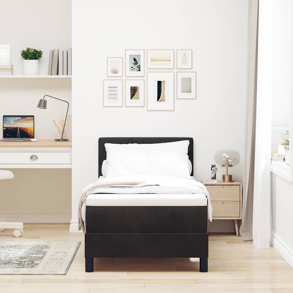 LED Box Spring Bed met matras met LED Zwart 80 x 200 cm Fluweel is nu te koop bij PeponiXL, paradijselijk wonen!