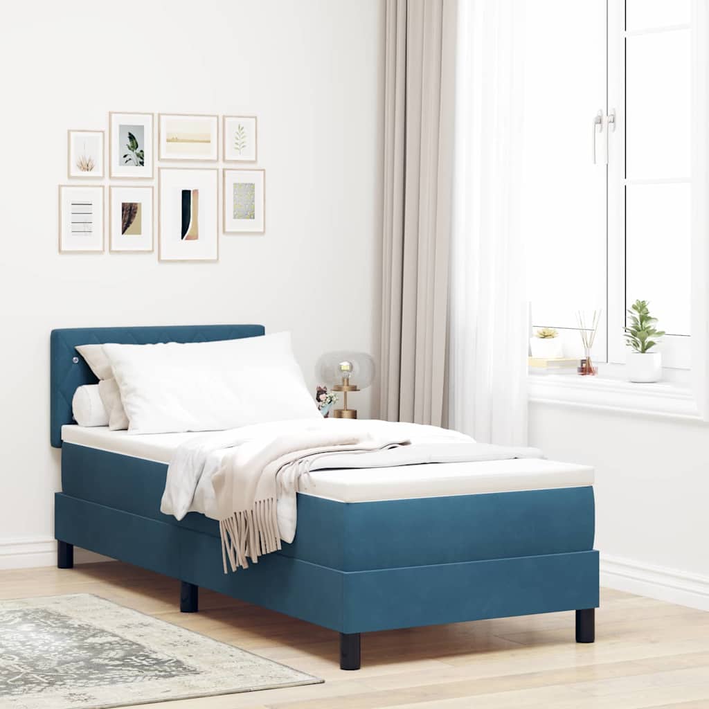 LED Box Spring Bed met matras Donkerblauw 80 x 200 cm Fluweel is nu te koop bij PeponiXL, paradijselijk wonen!