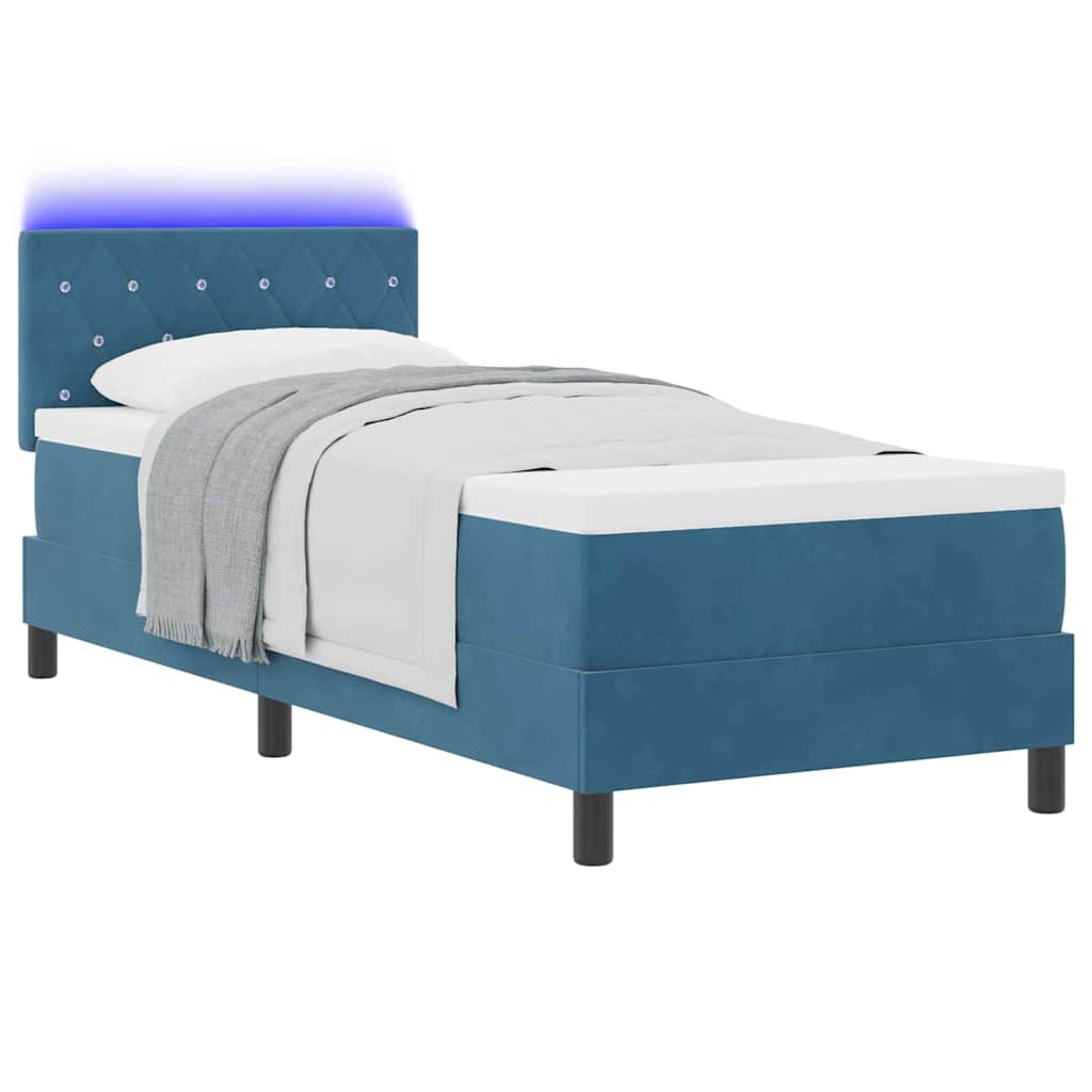 LED Box Spring Bed met matras Donkerblauw 80 x 200 cm Fluweel is nu te koop bij PeponiXL, paradijselijk wonen!