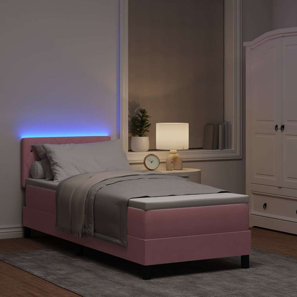 LED Box Spring Bed met matras met LED Roze 80 x 200 cm Fluweel is nu te koop bij PeponiXL, paradijselijk wonen!
