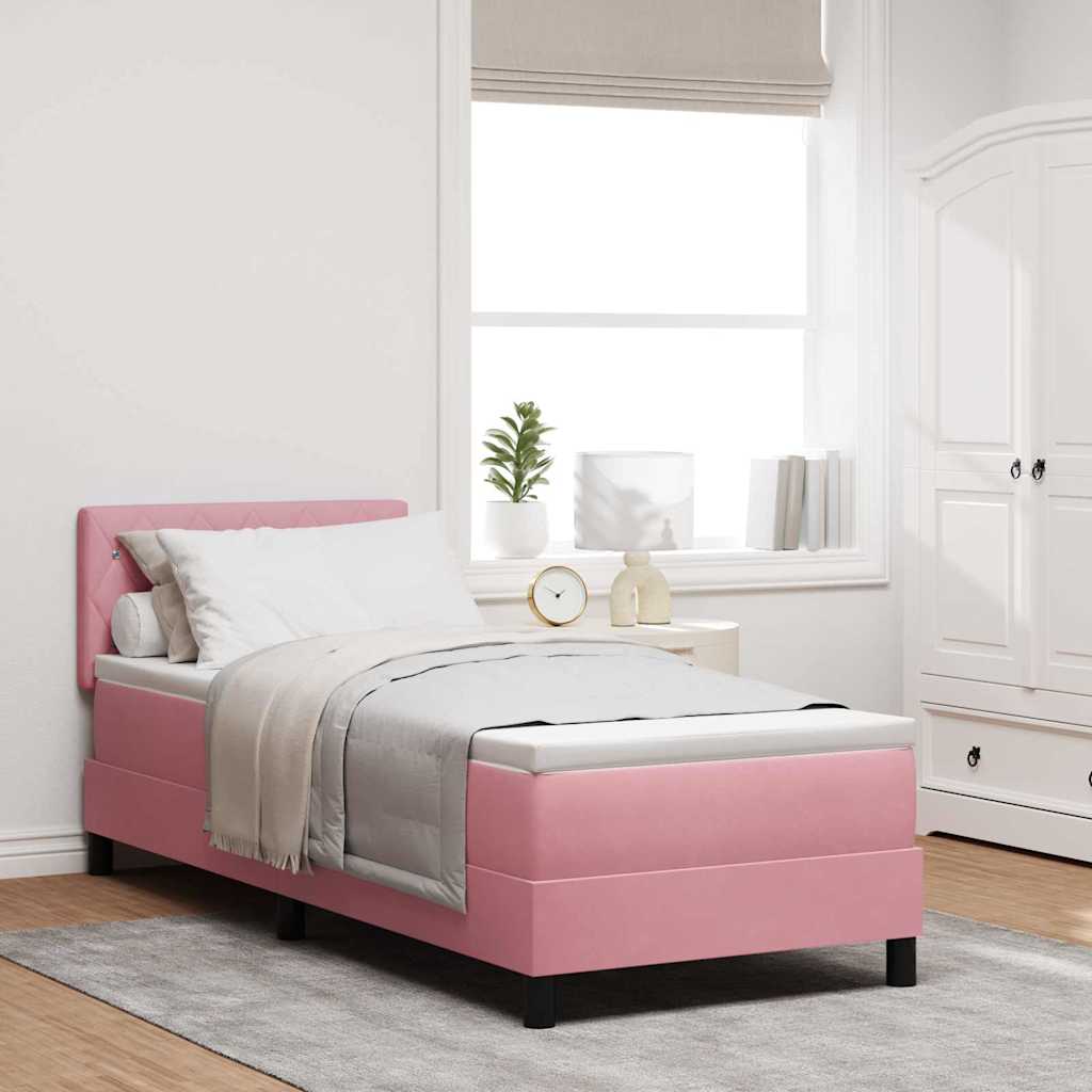 LED Box Spring Bed met matras met LED Roze 80 x 200 cm Fluweel is nu te koop bij PeponiXL, paradijselijk wonen!