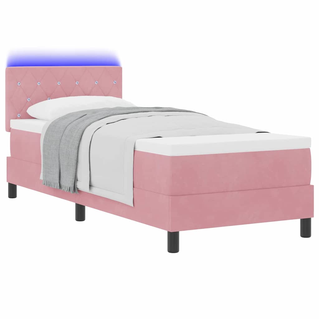 LED Box Spring Bed met matras met LED Roze 80 x 200 cm Fluweel is nu te koop bij PeponiXL, paradijselijk wonen!