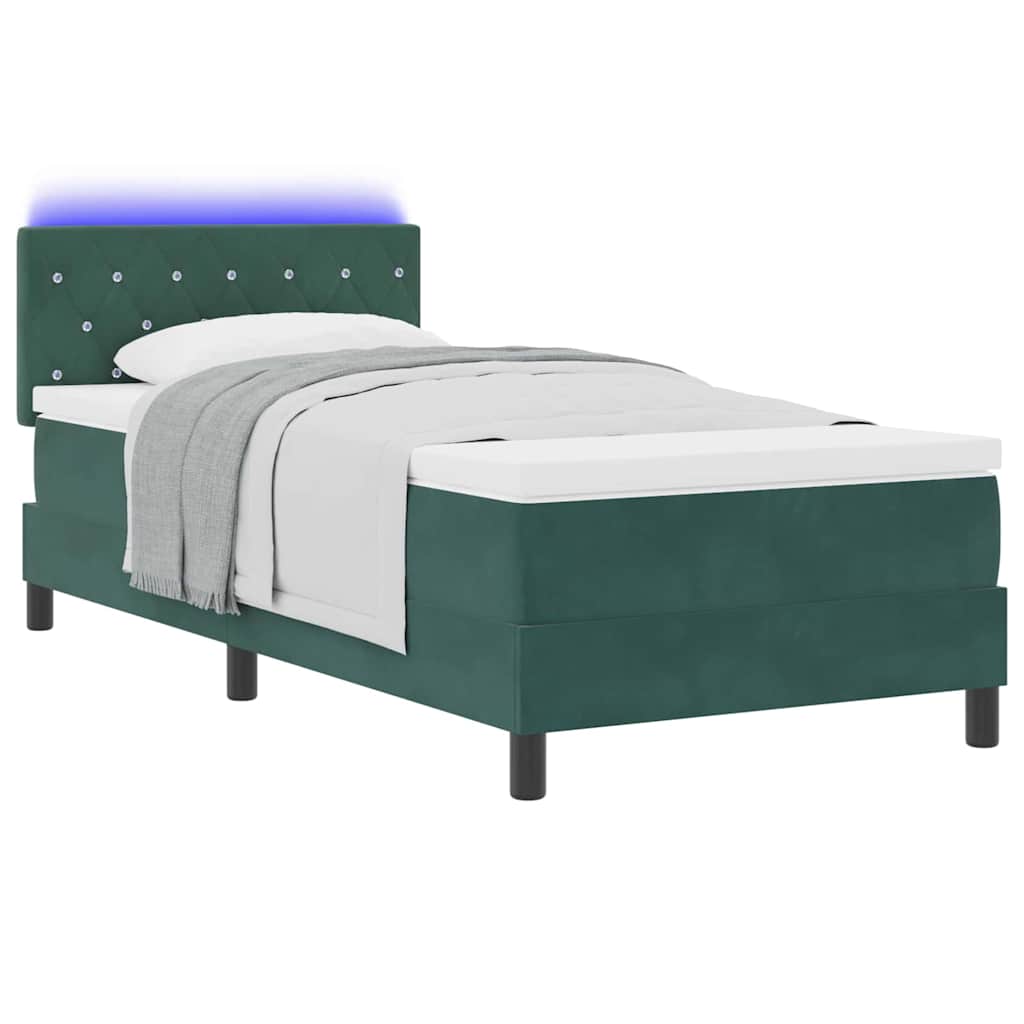 LED Box Spring Bed met matras Donkergroen 90 x 190 cm Fluweel is nu te koop bij PeponiXL, paradijselijk wonen!