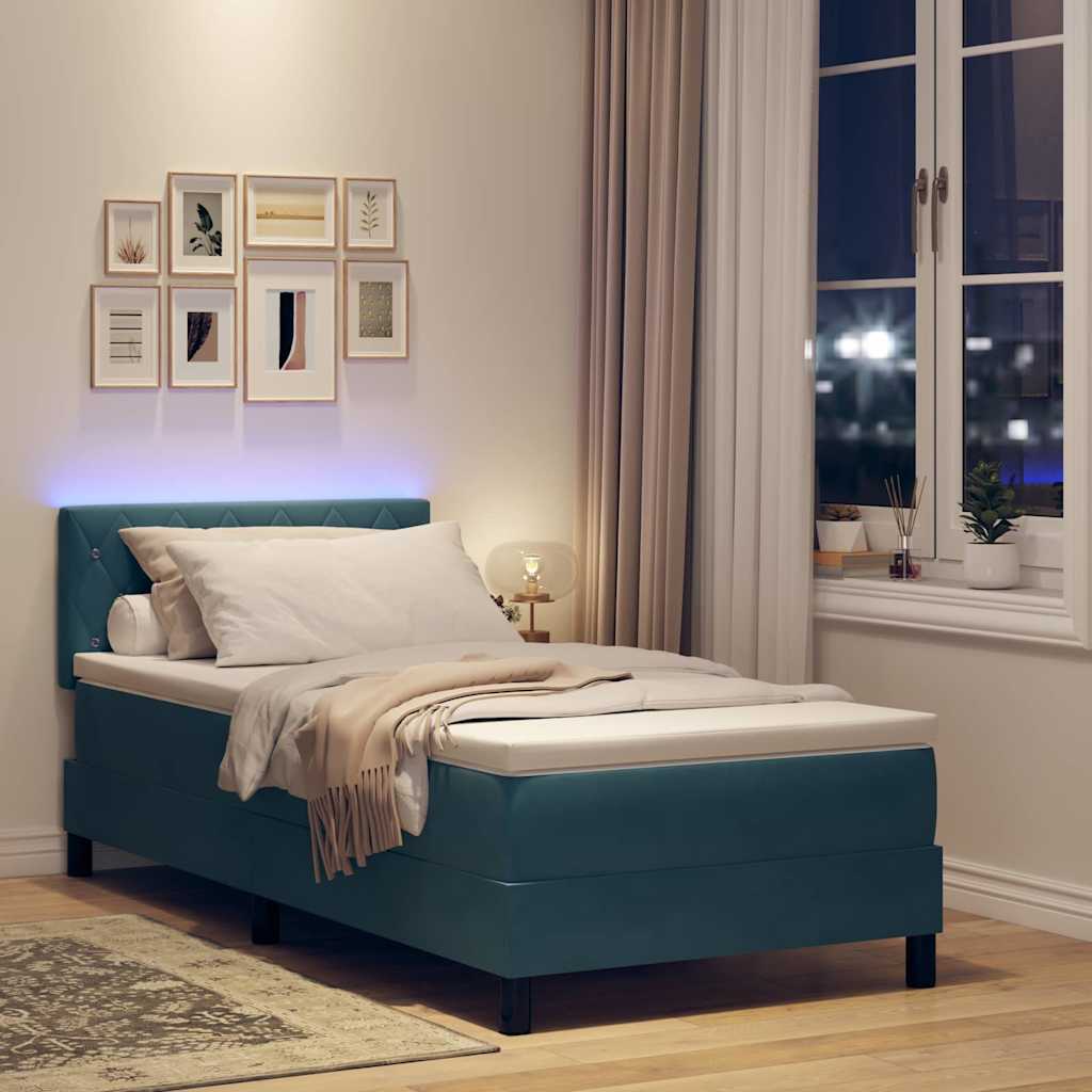 LED Box Spring Bed met matras Donkerblauw 90 x 190 cm Fluweel is nu te koop bij PeponiXL, paradijselijk wonen!