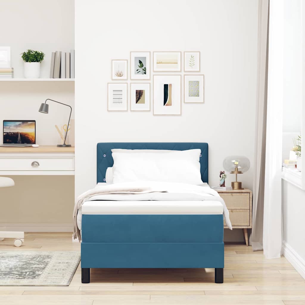 LED Box Spring Bed met matras Donkerblauw 90 x 190 cm Fluweel is nu te koop bij PeponiXL, paradijselijk wonen!