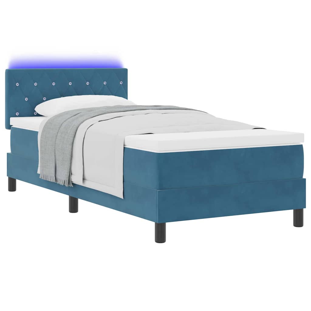 LED Box Spring Bed met matras Donkerblauw 90 x 190 cm Fluweel is nu te koop bij PeponiXL, paradijselijk wonen!