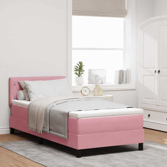 LED Box Spring Bed met matras met LED Roze 90 x 190 cm Fluweel is nu te koop bij PeponiXL, paradijselijk wonen!