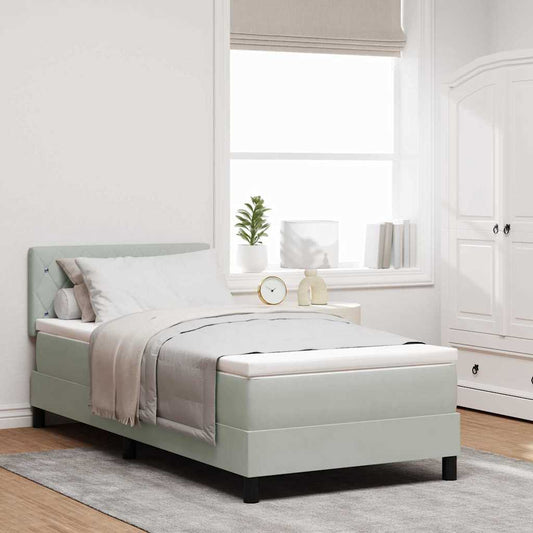 LED Box Spring Bed met matras Lichtgrijs 100 x 200 cm Fluweel is nu te koop bij PeponiXL, paradijselijk wonen!