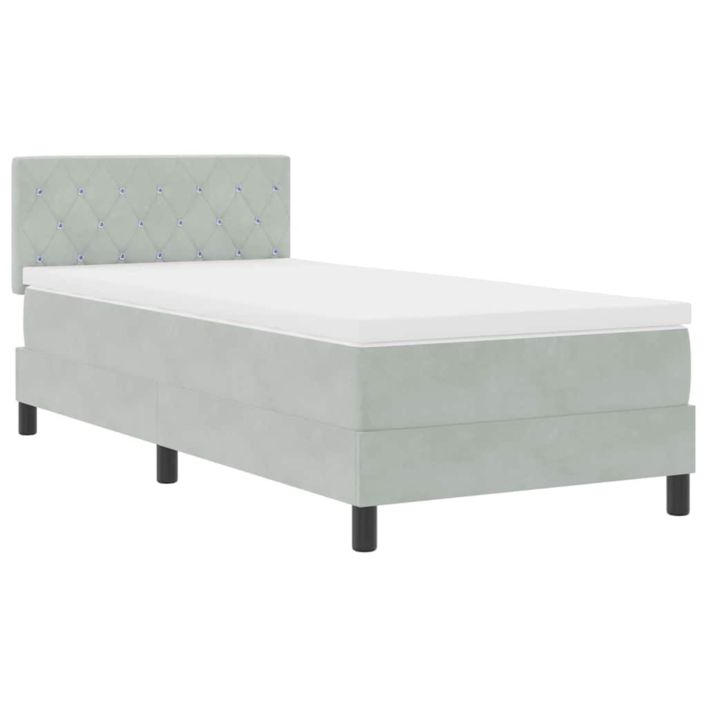 LED Box Spring Bed met matras Lichtgrijs 100 x 200 cm Fluweel is nu te koop bij PeponiXL, paradijselijk wonen!