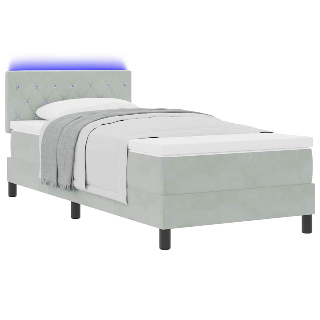 LED Box Spring Bed met matras Lichtgrijs 100 x 200 cm Fluweel is nu te koop bij PeponiXL, paradijselijk wonen!