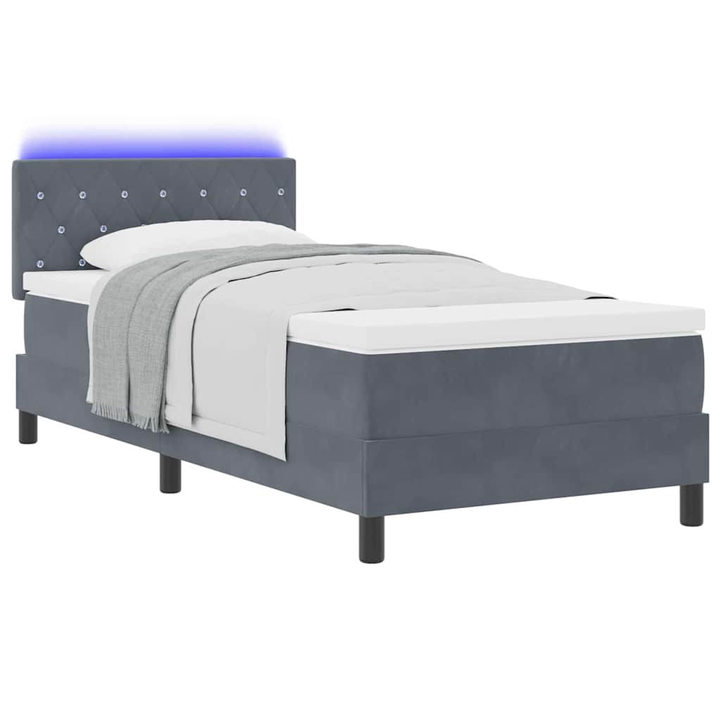 LED Box Spring Bed met matras Donkergrijs 100 x 200 cm Fluweel is nu te koop bij PeponiXL, paradijselijk wonen!