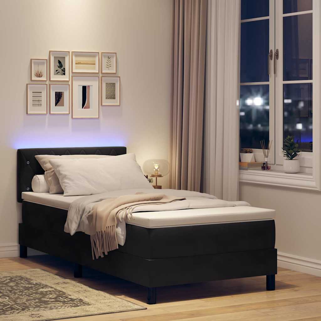 LED Box Spring Bed met matras Zwart 100 x 200 cm Fluweel is nu te koop bij PeponiXL, paradijselijk wonen!