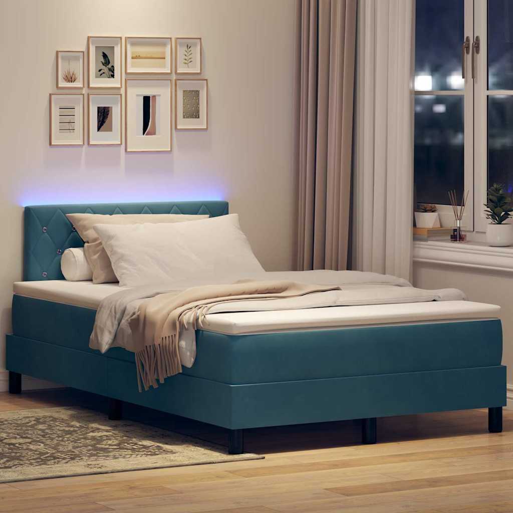 LED Box Spring Bed met matras Donkerblauw 120 x 200 cm Fluweel is nu te koop bij PeponiXL, paradijselijk wonen!