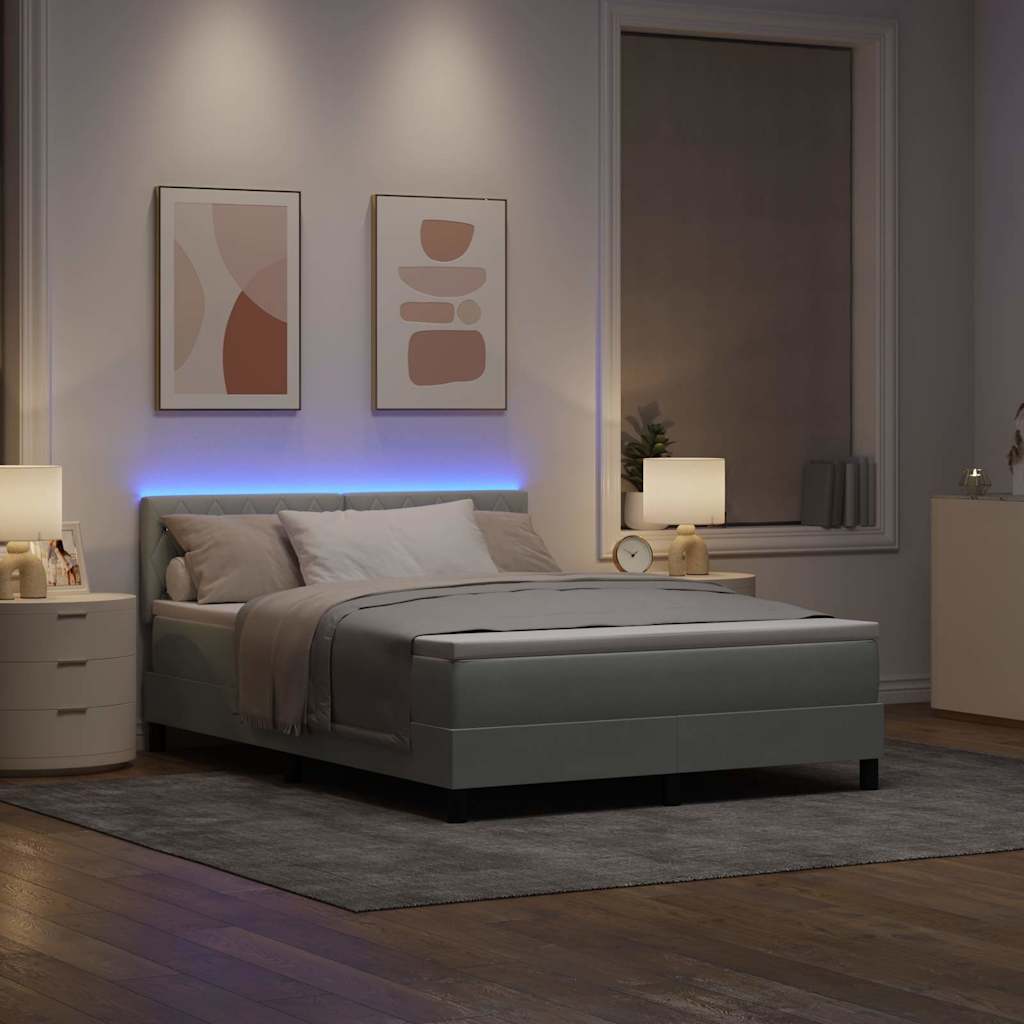 LED Box Spring Bed met matras Lichtgrijs 140 x 200 cm Fluweel is nu te koop bij PeponiXL, paradijselijk wonen!