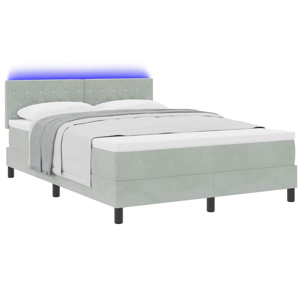 LED Box Spring Bed met matras Lichtgrijs 140 x 200 cm Fluweel is nu te koop bij PeponiXL, paradijselijk wonen!
