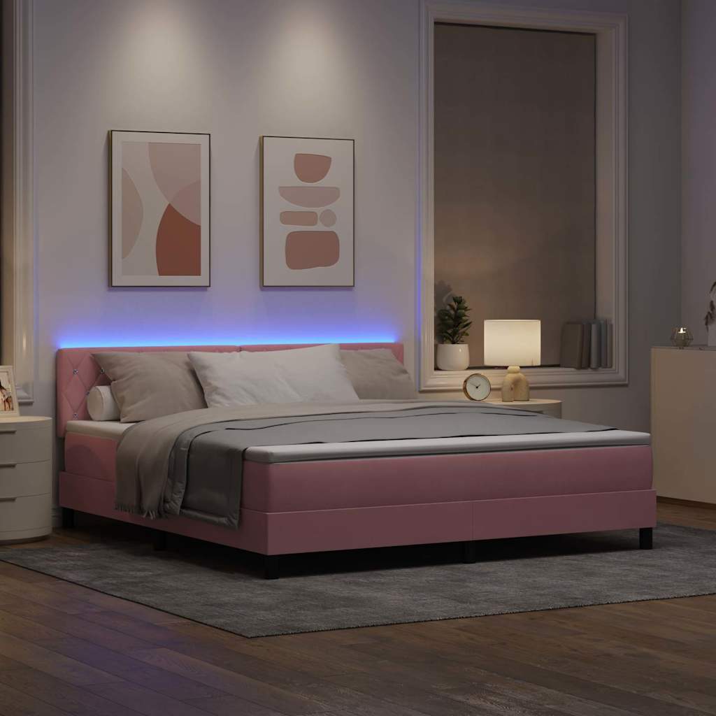 LED Box Spring Bed met matras met LED Roze 180 x 200 cm Fluweel is nu te koop bij PeponiXL, paradijselijk wonen!