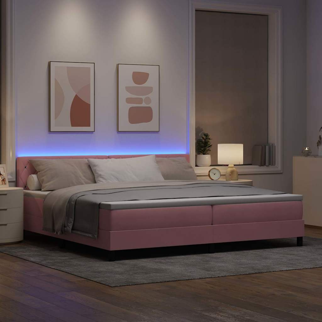 LED Box Spring Bed met matras met LED Roze 200 x 200 cm Fluweel is nu te koop bij PeponiXL, paradijselijk wonen!