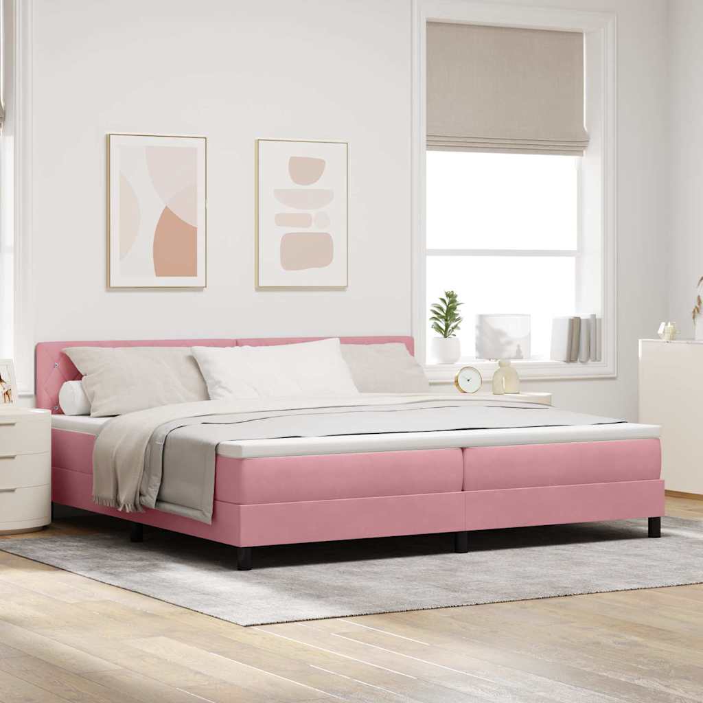 LED Box Spring Bed met matras met LED Roze 200 x 200 cm Fluweel is nu te koop bij PeponiXL, paradijselijk wonen!