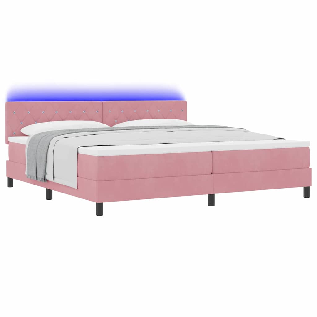 LED Box Spring Bed met matras met LED Roze 200 x 200 cm Fluweel is nu te koop bij PeponiXL, paradijselijk wonen!