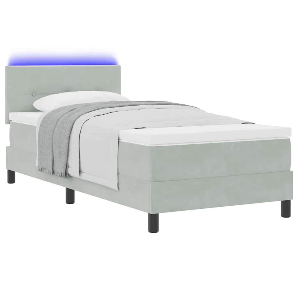 LED Box Spring Bed met matras Lichtgrijs 90 x 190 cm Fluweel is nu te koop bij PeponiXL, paradijselijk wonen!