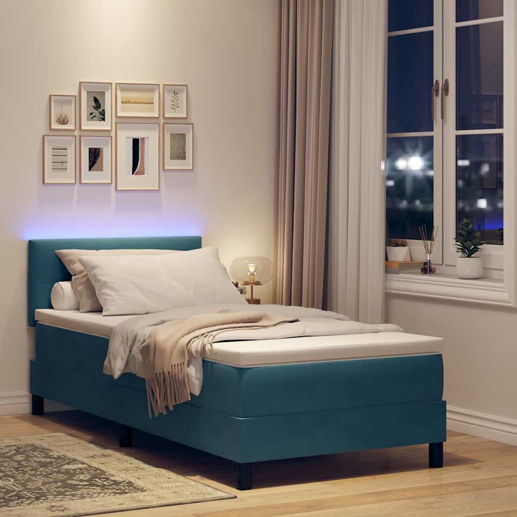 LED Box Spring Bed met matras Donkerblauw 90 x 190 cm Fluweel is nu te koop bij PeponiXL, paradijselijk wonen!