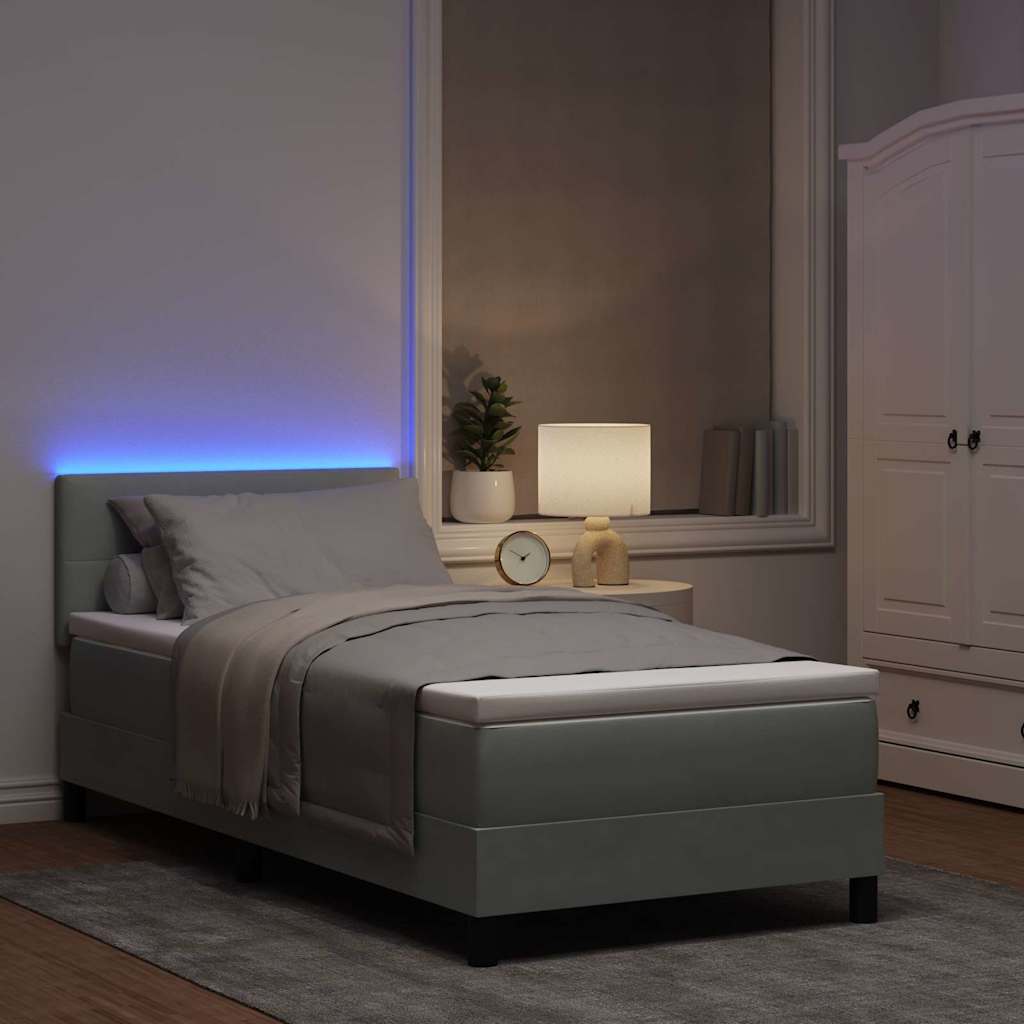 LED Box Spring Bed met matras Lichtgrijs 100 x 200 cm Fluweel is nu te koop bij PeponiXL, paradijselijk wonen!