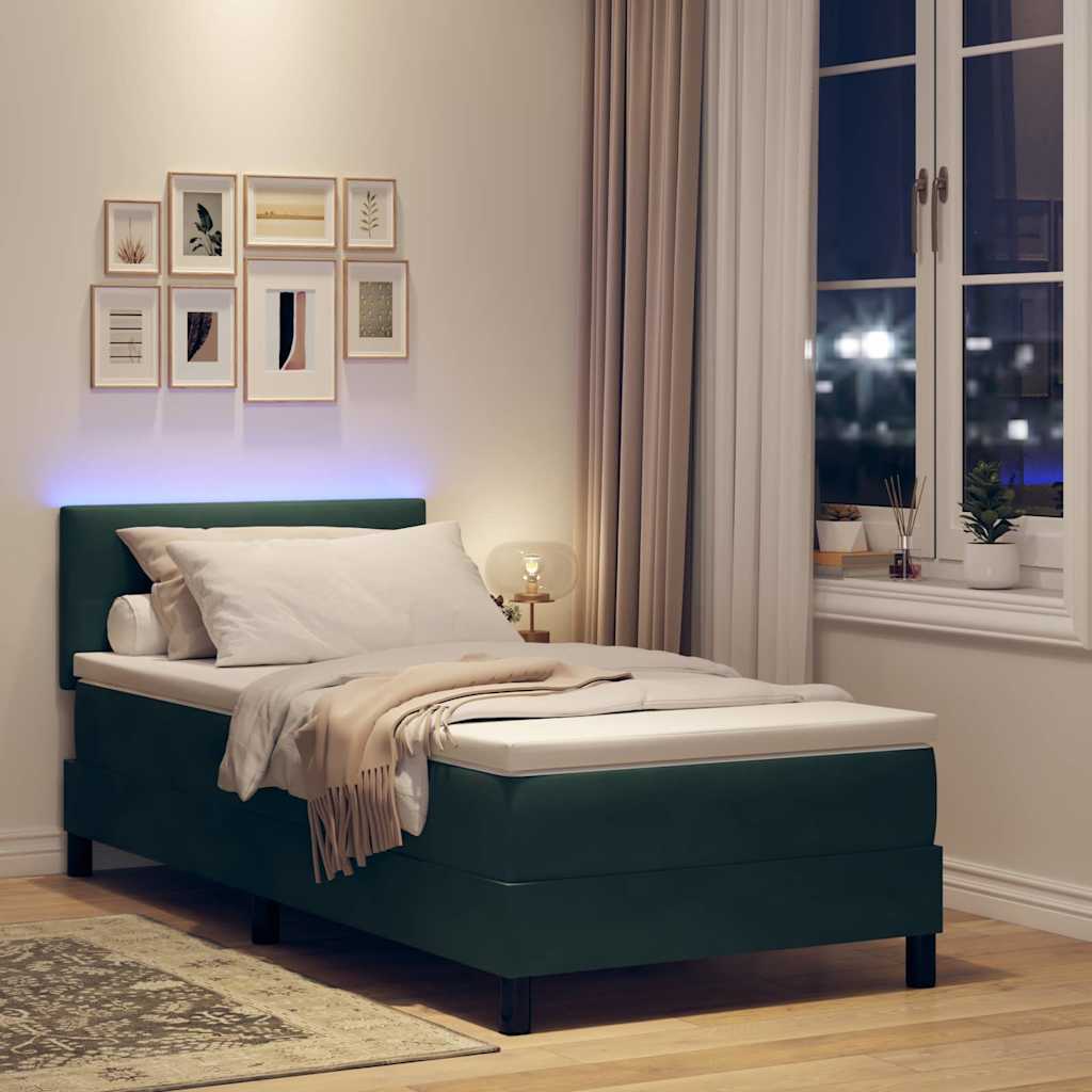LED Box Spring Bed met matras Donkergroen 100 x 200 cm Fluweel is nu te koop bij PeponiXL, paradijselijk wonen!