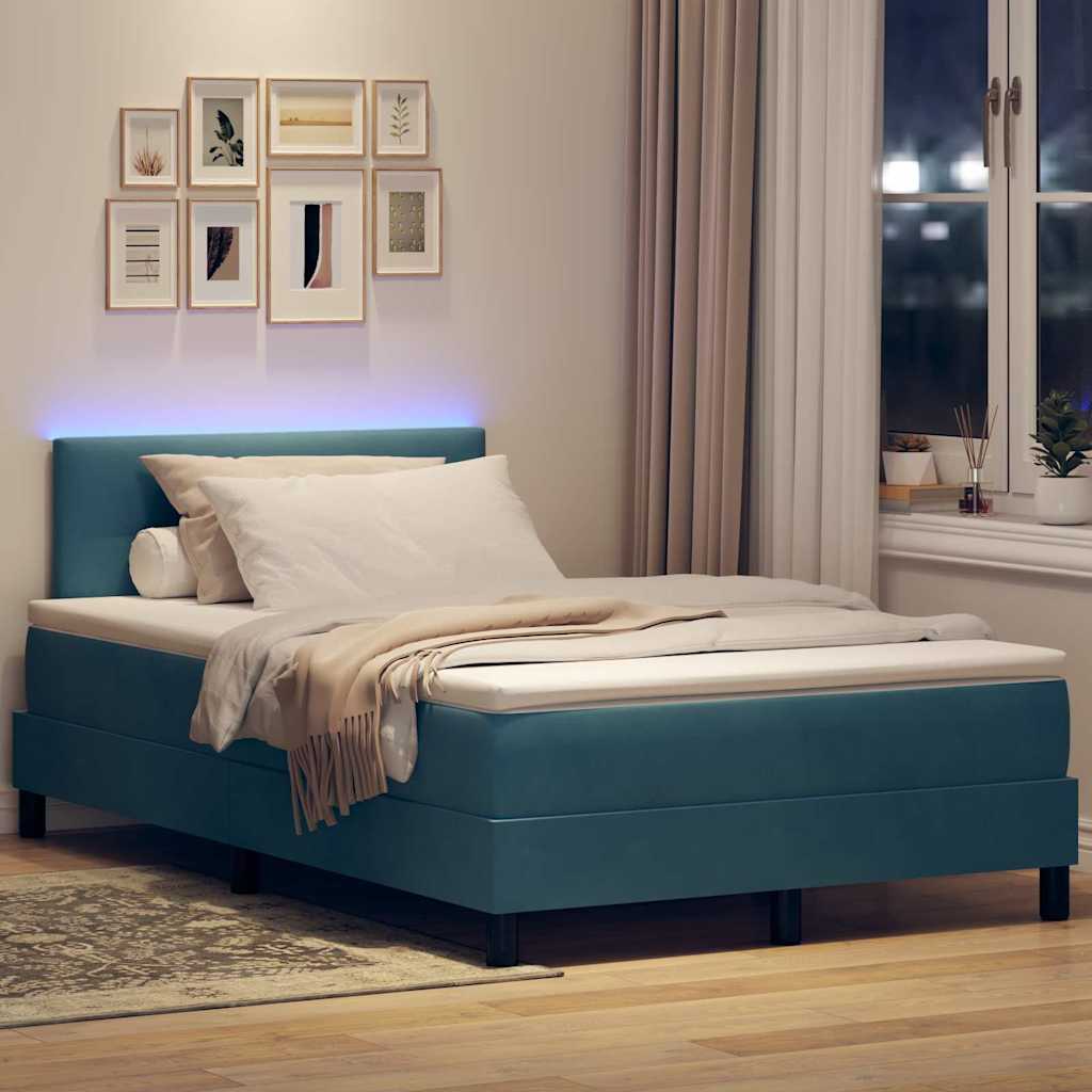LED Box Spring Bed met matras Blauw 120 x 190 cm Fluweel is nu te koop bij PeponiXL, paradijselijk wonen!
