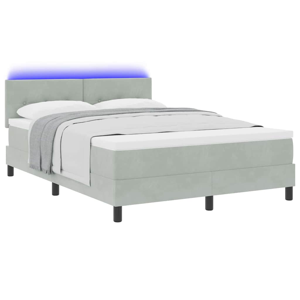 LED Box Spring Bed met matras Lichtgrijs 140 x 190 cm Fluweel is nu te koop bij PeponiXL, paradijselijk wonen!