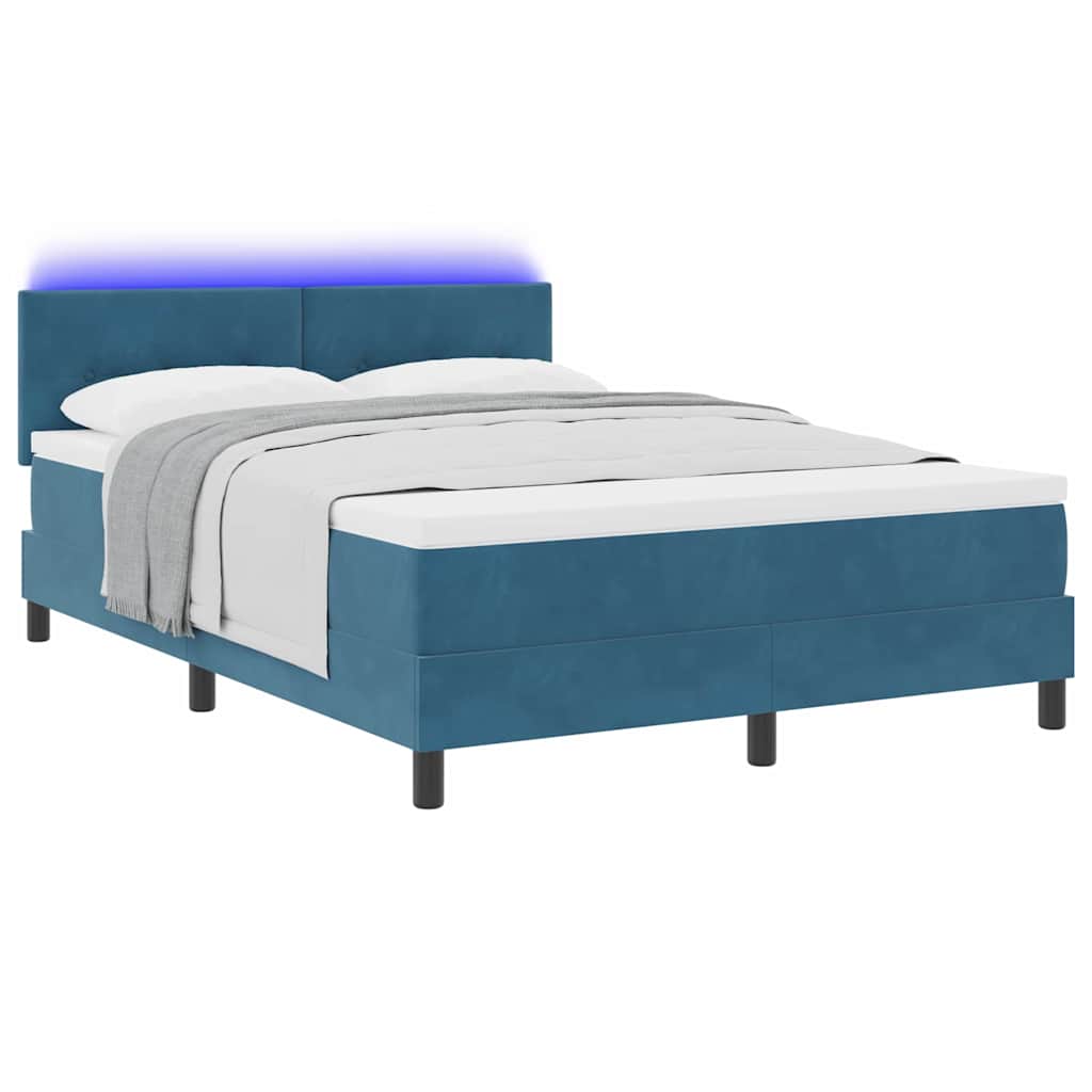 LED Box Spring Bed met matras Donkerblauw 140 x 200 cm Fluweel is nu te koop bij PeponiXL, paradijselijk wonen!