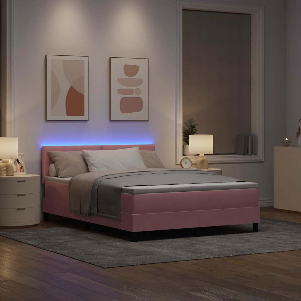 LED Box Spring Bed met matras met LED Roze 160 x 200 cm Fluweel is nu te koop bij PeponiXL, paradijselijk wonen!
