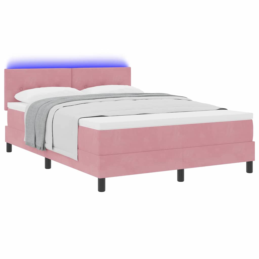 LED Box Spring Bed met matras met LED Roze 160 x 200 cm Fluweel is nu te koop bij PeponiXL, paradijselijk wonen!