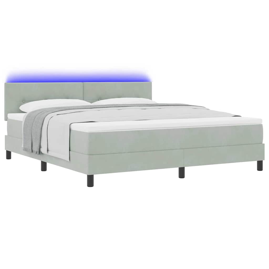 LED Box Spring Bed met matras Lichtgrijs 180 x 200 cm Fluweel is nu te koop bij PeponiXL, paradijselijk wonen!