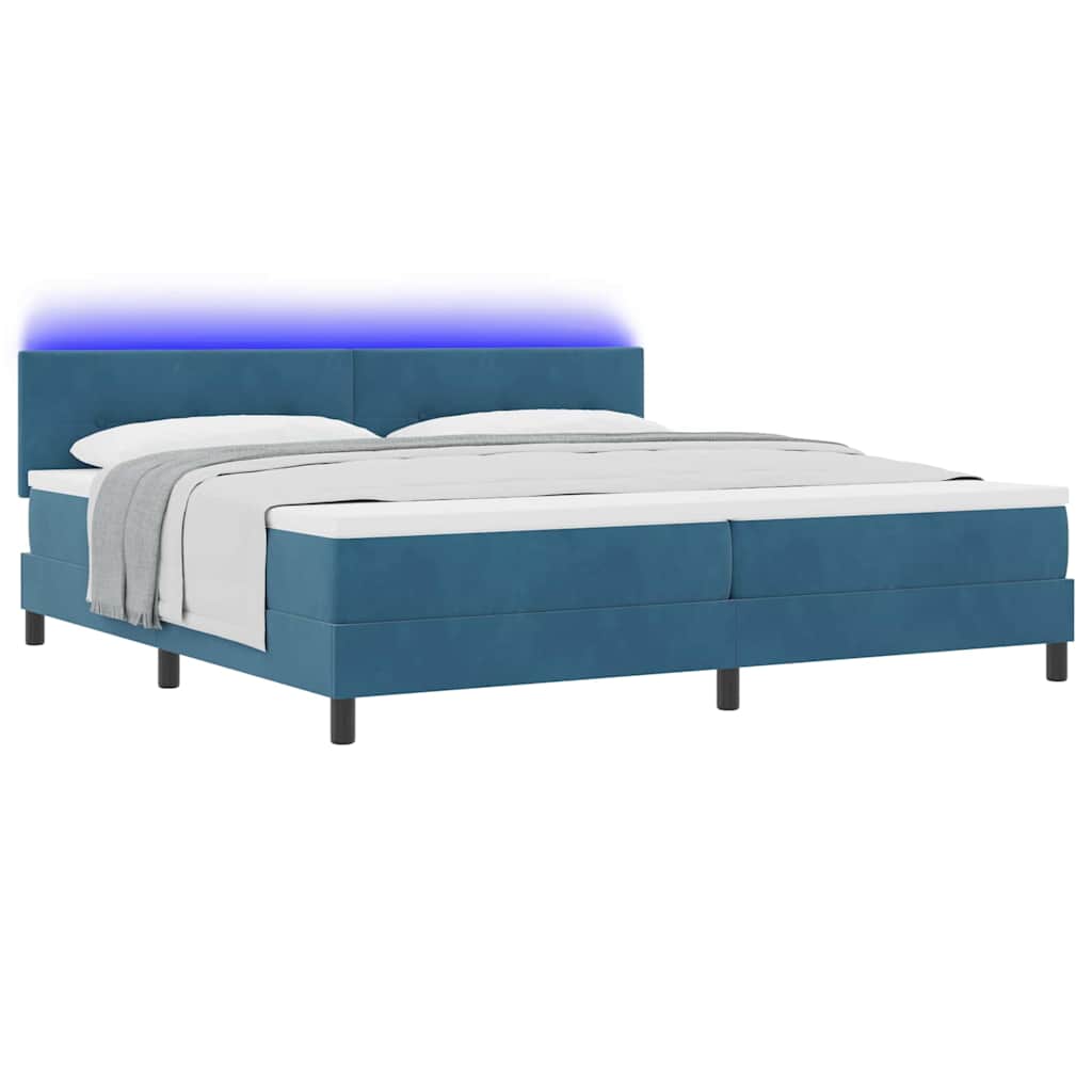 LED Box Spring Bed met matras Donkerblauw 200 x 200 cm Fluweel is nu te koop bij PeponiXL, paradijselijk wonen!