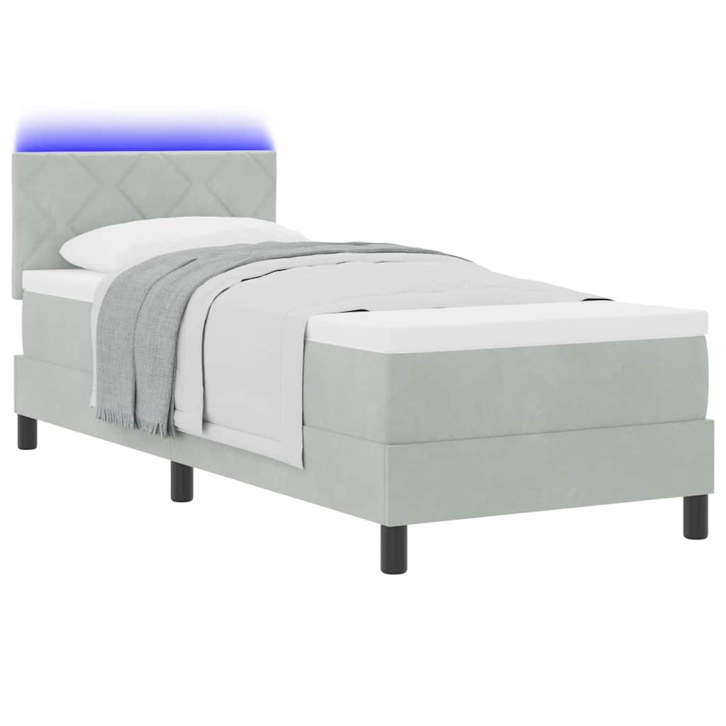 LED Box Spring Bed met matras Lichtgrijs 80 x 200 cm Fluweel is nu te koop bij PeponiXL, paradijselijk wonen!