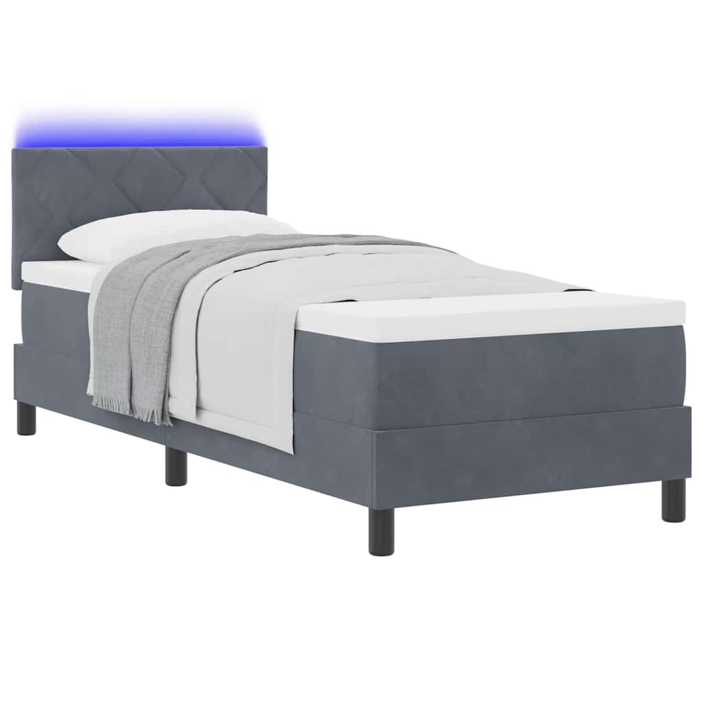 LED Box Spring Bed met matras Donkergrijs 80 x 200 cm Fluweel is nu te koop bij PeponiXL, paradijselijk wonen!