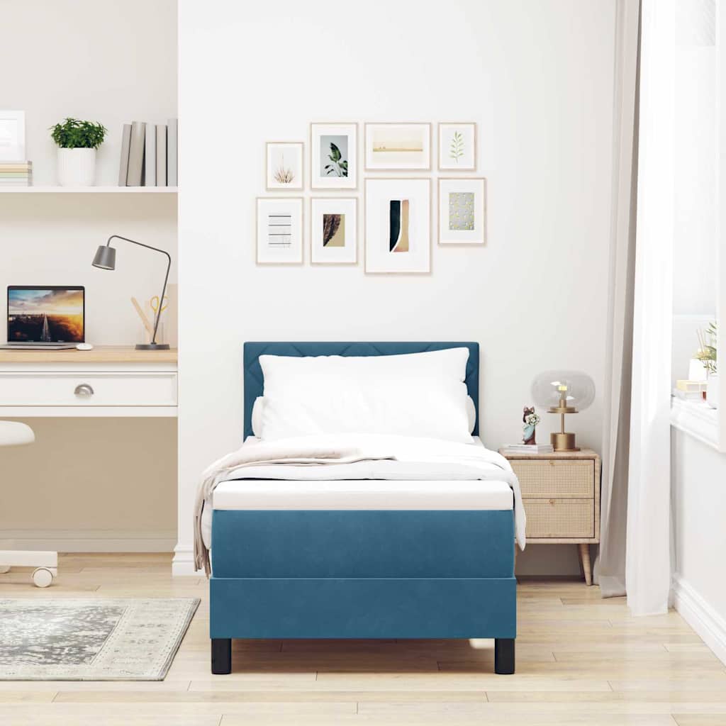 LED Box Spring Bed met matras Donkerblauw 80 x 200 cm Fluweel is nu te koop bij PeponiXL, paradijselijk wonen!