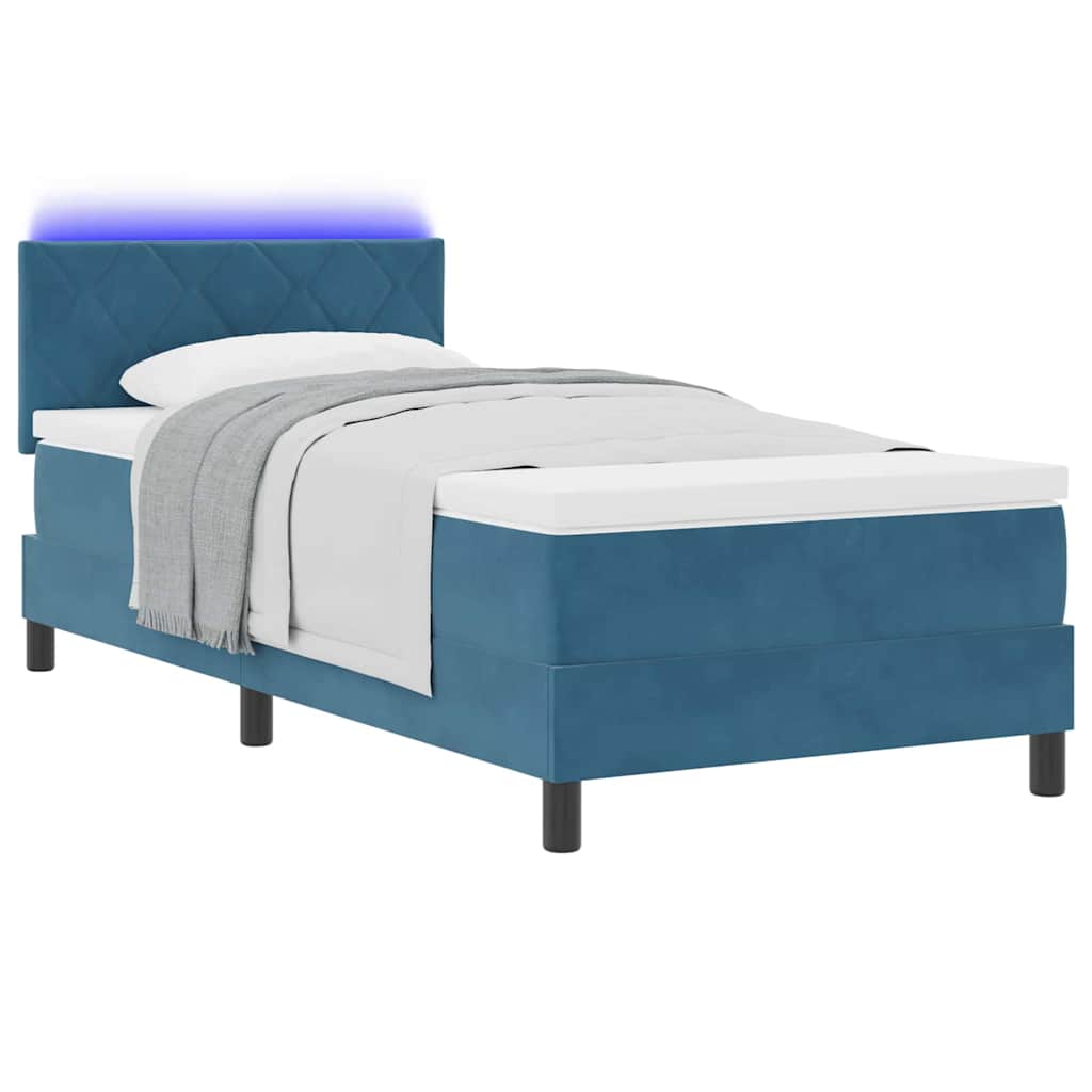 LED Box Spring Bed met matras Donkerblauw 90 x 190 cm Fluweel is nu te koop bij PeponiXL, paradijselijk wonen!