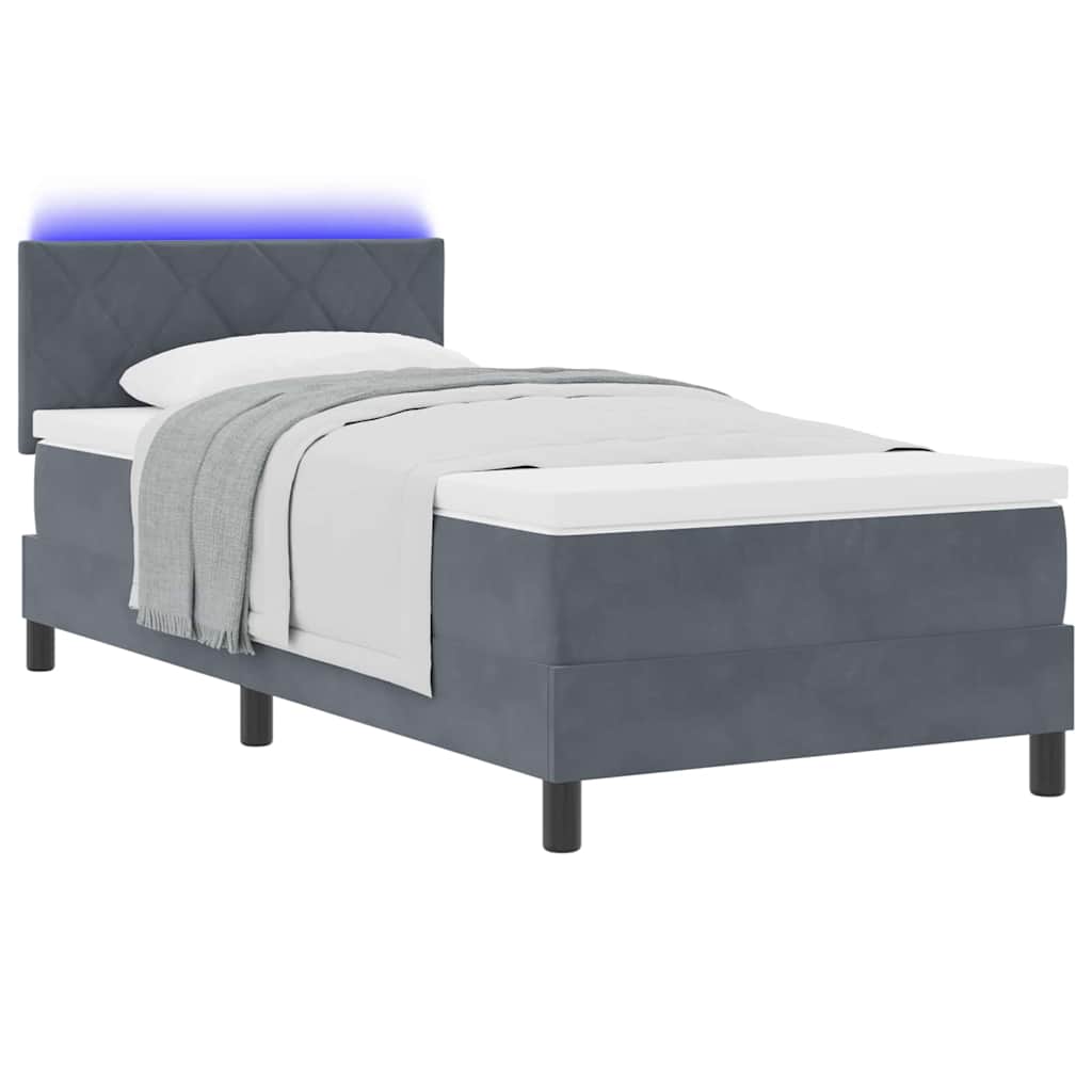 LED Box Spring Bed met matras Donkergrijs 90 x 200 cm Fluweel is nu te koop bij PeponiXL, paradijselijk wonen!