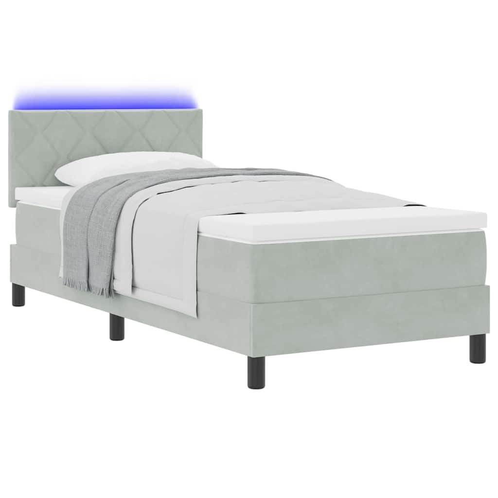 LED Box Spring Bed met matras Lichtgrijs 100 x 200 cm Fluweel is nu te koop bij PeponiXL, paradijselijk wonen!
