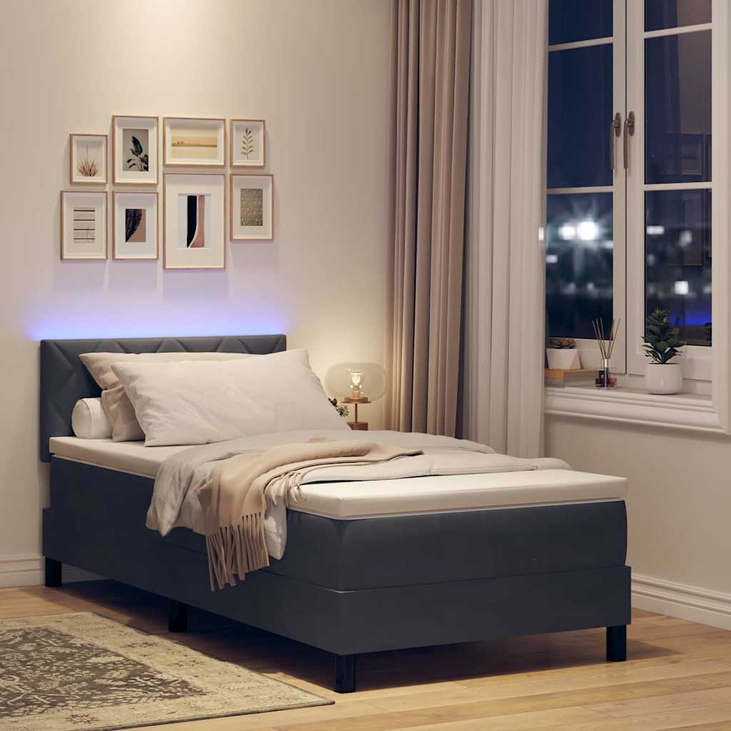 LED Box Spring Bed met matras Donkergrijs 100 x 200 cm Fluweel is nu te koop bij PeponiXL, paradijselijk wonen!