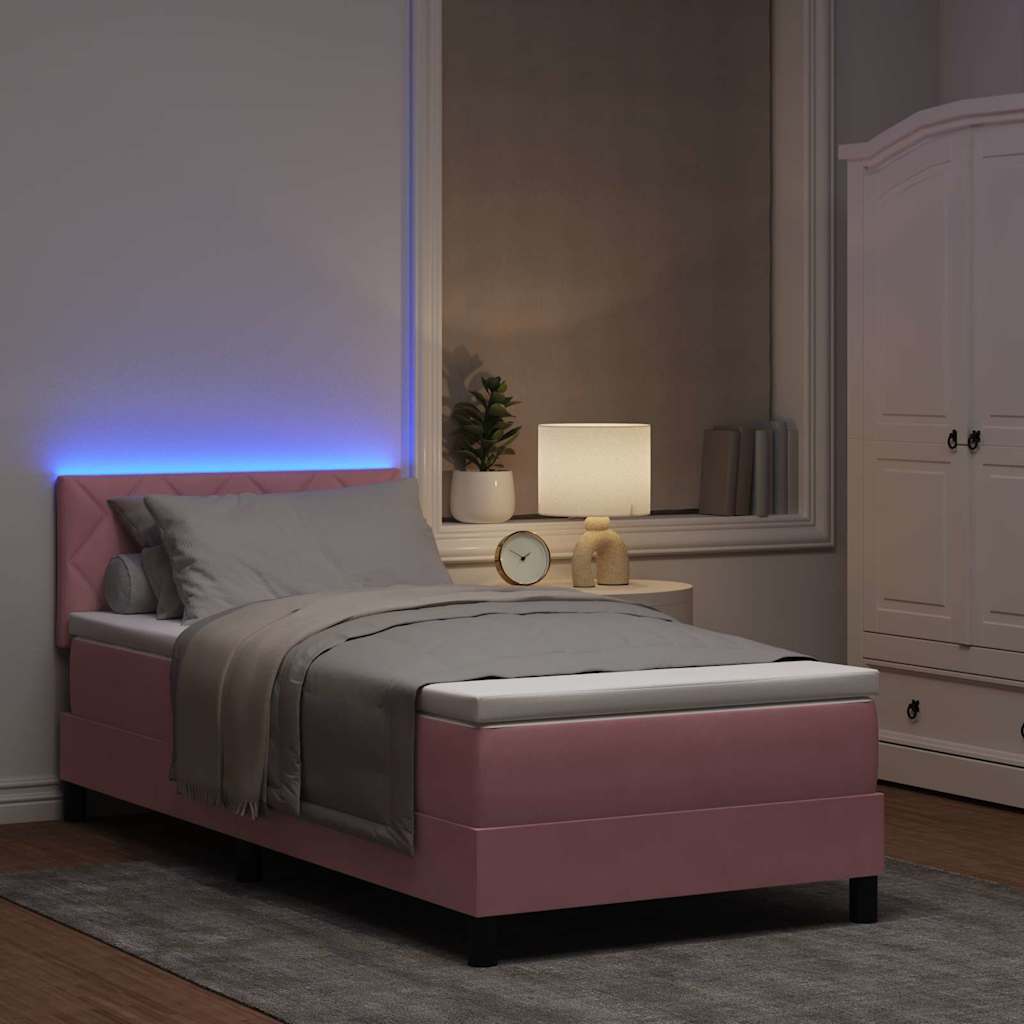 LED Box Spring Bed met matras met LED Roze 100 x 200 cm Fluweel is nu te koop bij PeponiXL, paradijselijk wonen!