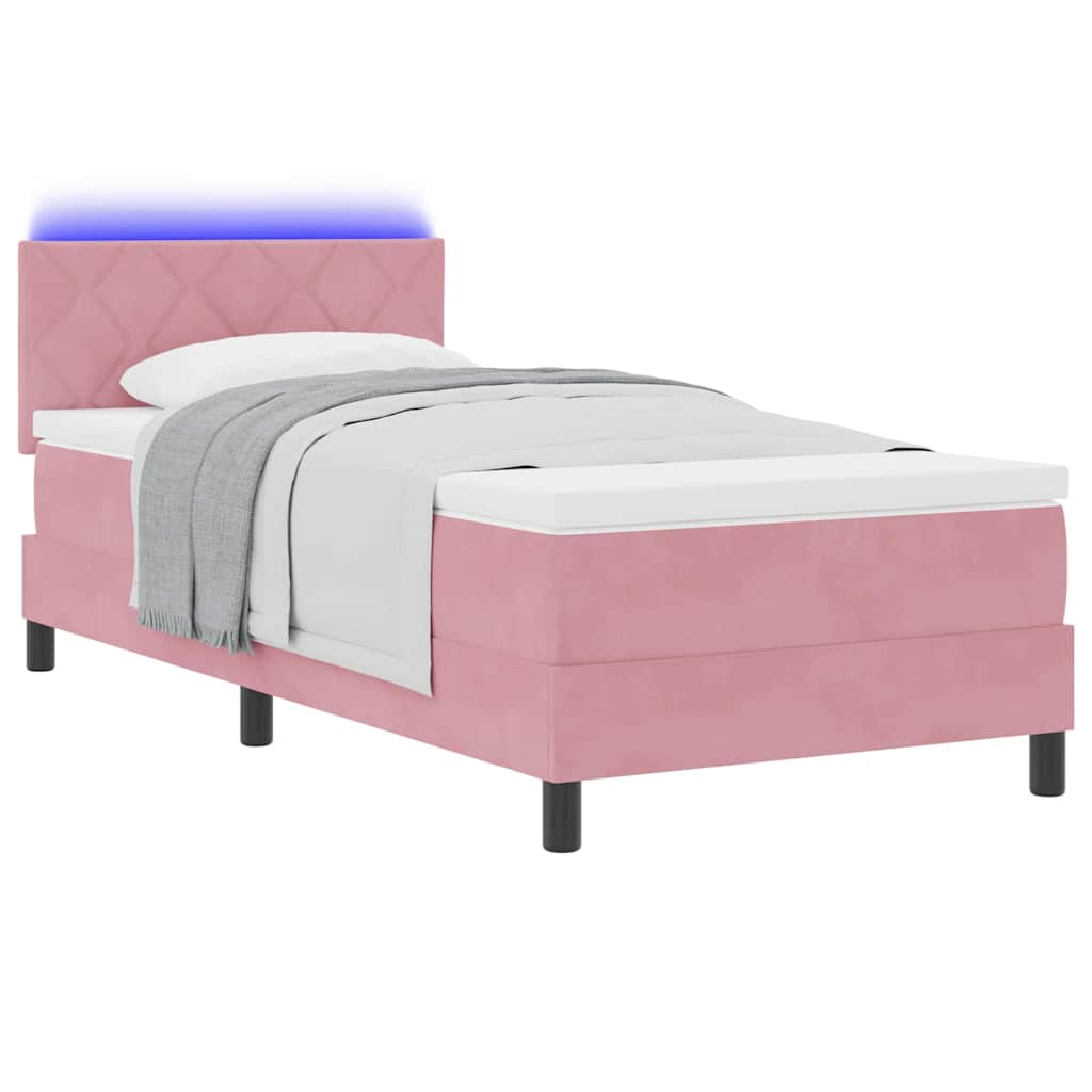 LED Box Spring Bed met matras met LED Roze 100 x 200 cm Fluweel is nu te koop bij PeponiXL, paradijselijk wonen!