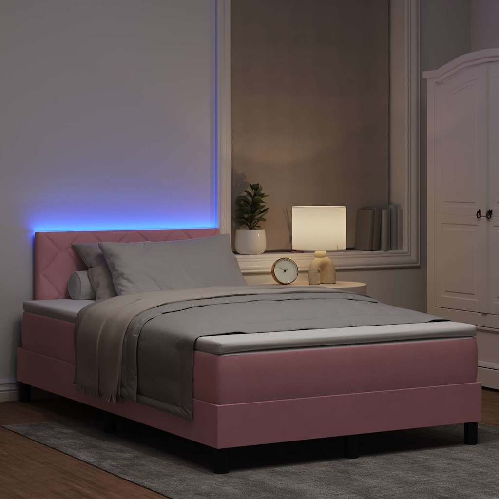 LED Box Spring Bed met matras met LED Roze 120 x 190 cm Fluweel is nu te koop bij PeponiXL, paradijselijk wonen!