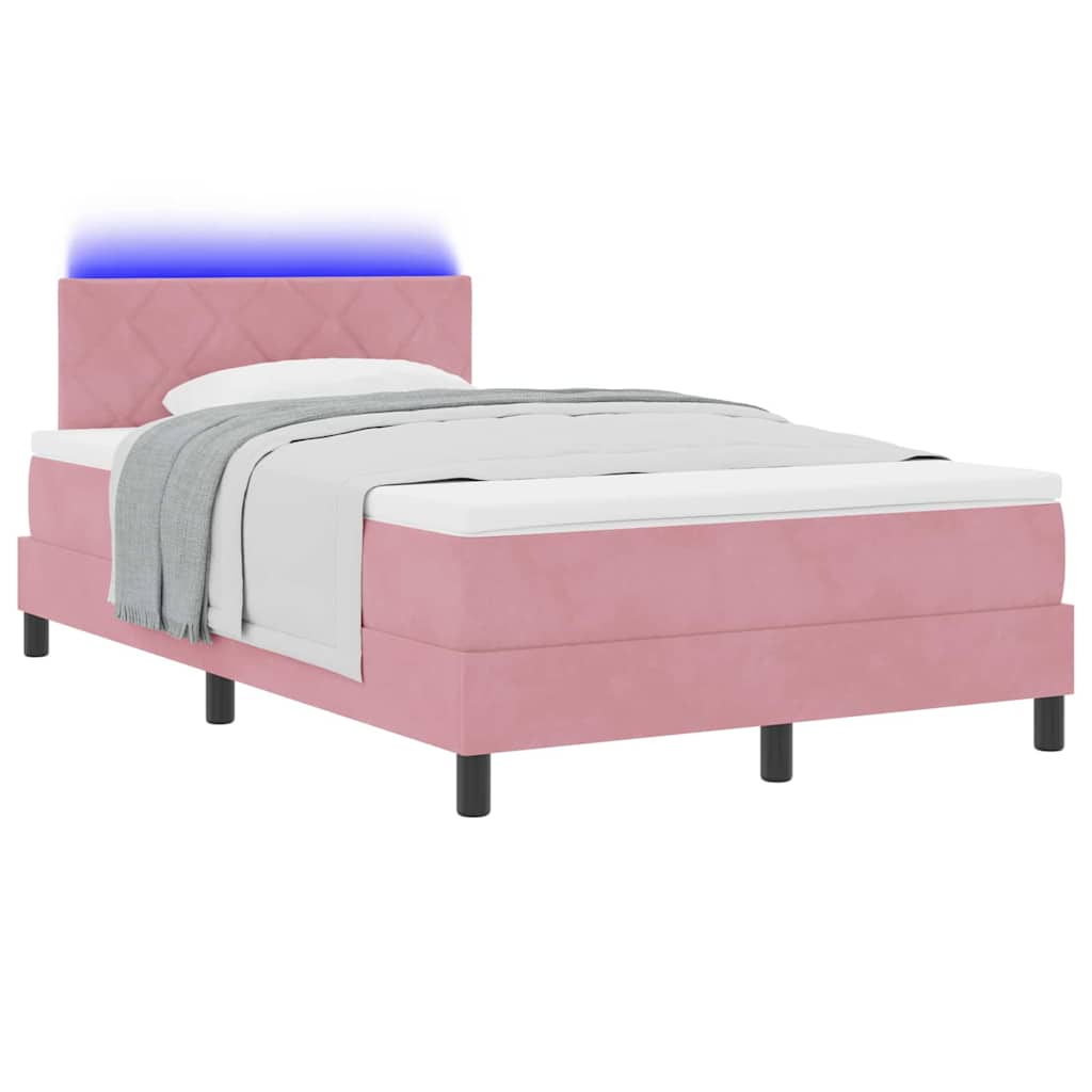 LED Box Spring Bed met matras met LED Roze 120 x 200 cm Fluweel is nu te koop bij PeponiXL, paradijselijk wonen!